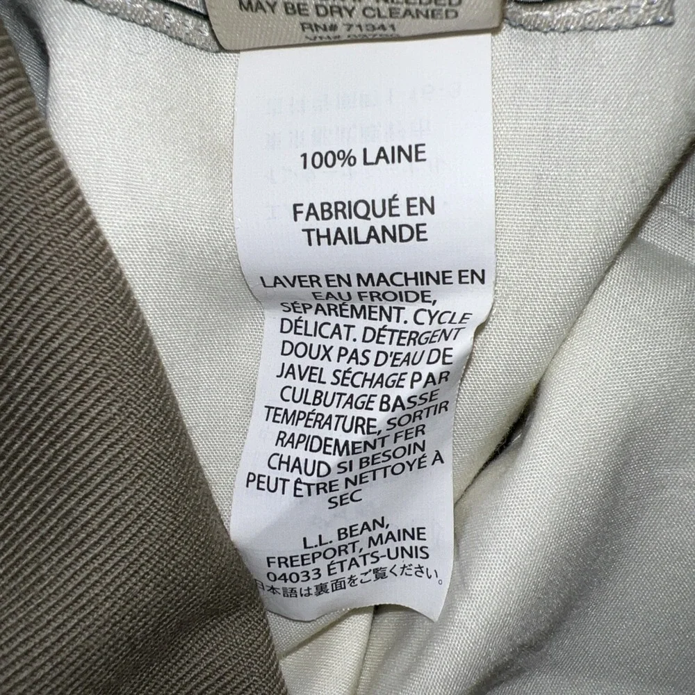 LL Bean Pants Men's 40W (37x31) Khaki 100% Wool Pleated Cuffed Hem Classic Fit